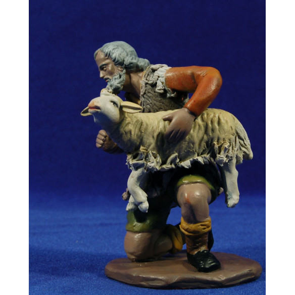 Shepherd addoring with lamb 18 cm clay painted Figuralia