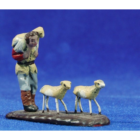 Shepherd with lambs 5 cm clay painted Figuralia