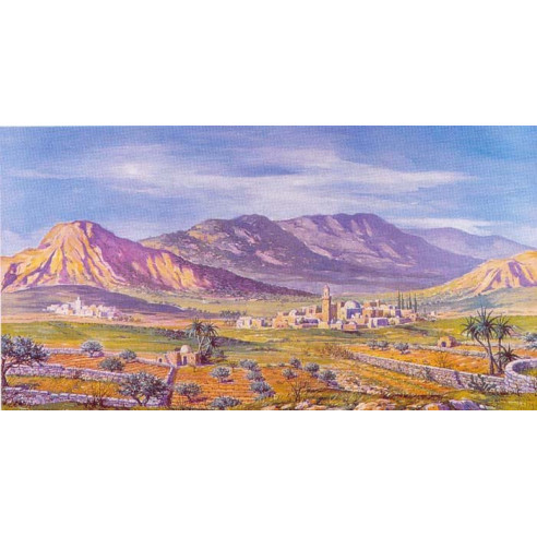 Sfondo montagne e villaggio 120x65 cm carta Oliver