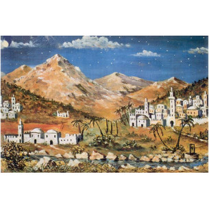 Fons muntanyes i poble 100x70 cm paper Belenes Puig