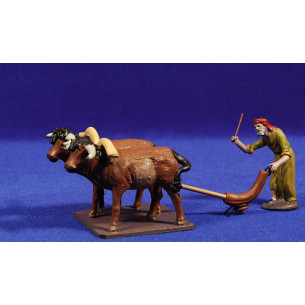 Pastor labrador arando 7 cm barro pintado Figuralia
