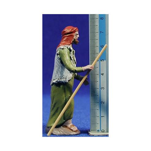 Pastore col carrello e due buè 7 cm terracotta dipinte Figuralia