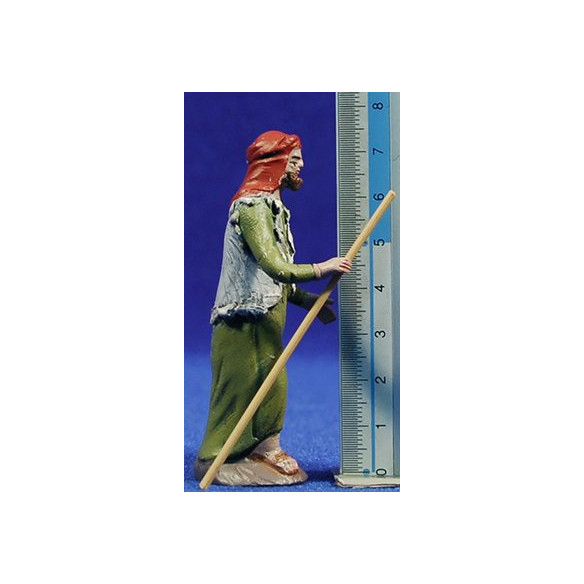 Pastore col carrello e due buè 7 cm terracotta dipinte Figuralia