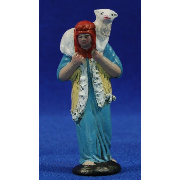 Pastor con cordero 7 cm barro pintado Figuralia