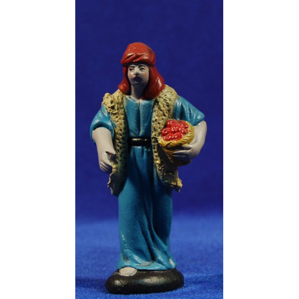 Pastore con cesto 9 cm stoffa e terracotta Figuralia