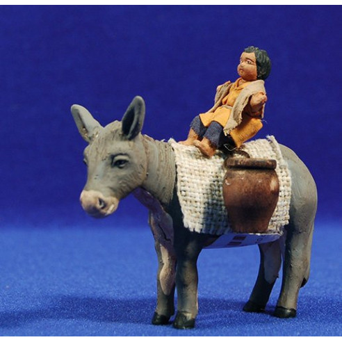 Children ridding a donkey 10 cm clay and clothes