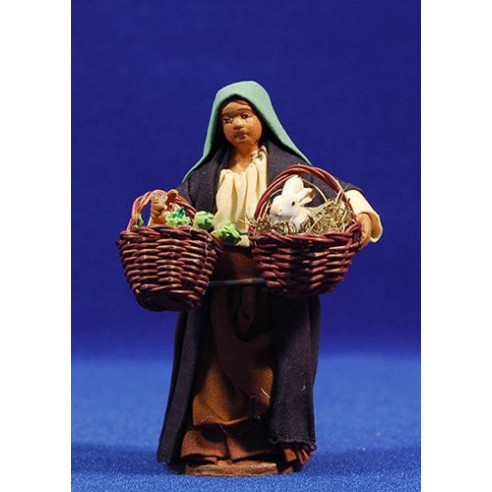 Woman with baskets and rabbit and carrots 10 cm clay and clothes
