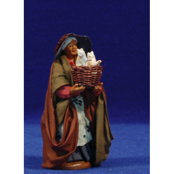 Woman with cats basket 10 cm clay and clothes