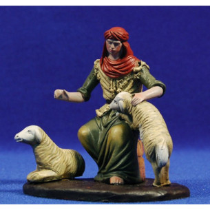 Shepherd seating with lambs 12 cm clay painted Figuralia