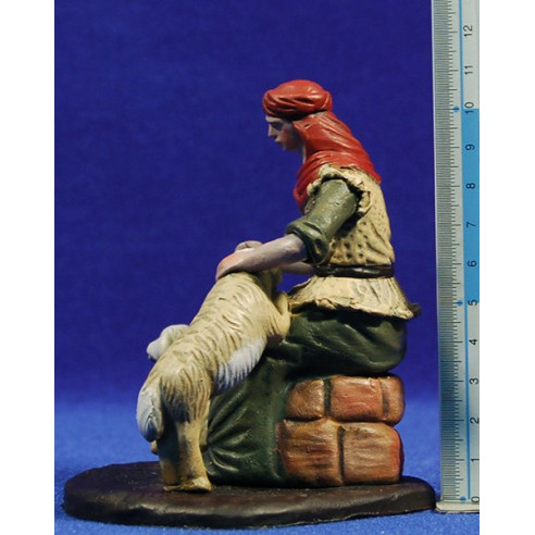 Shepherd seating with lambs 12 cm clay painted Figuralia