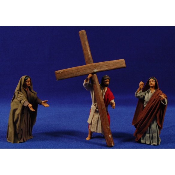 Gesù con la Croce 12 cm stoffa e terracotta