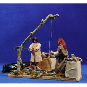 Boscaioli tagliando albero movimento 12 cm stoffe e terracotta