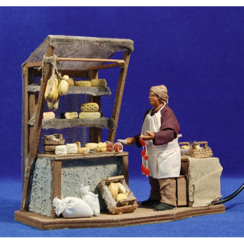 Venditore di formaggio movimento con banco 12 cm stoffe e terracotta