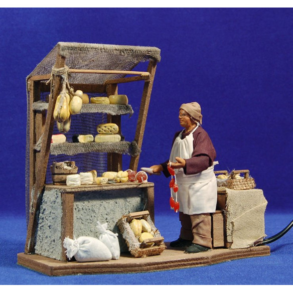 Venditore di formaggio movimento con banco 12 cm stoffe e terracotta