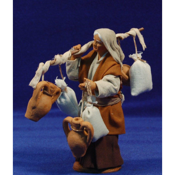 Woman with jars ans sacs 13 cm clay and clothes