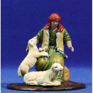 Pastor assegut amb xais 9 cm fang pintat Figuralia