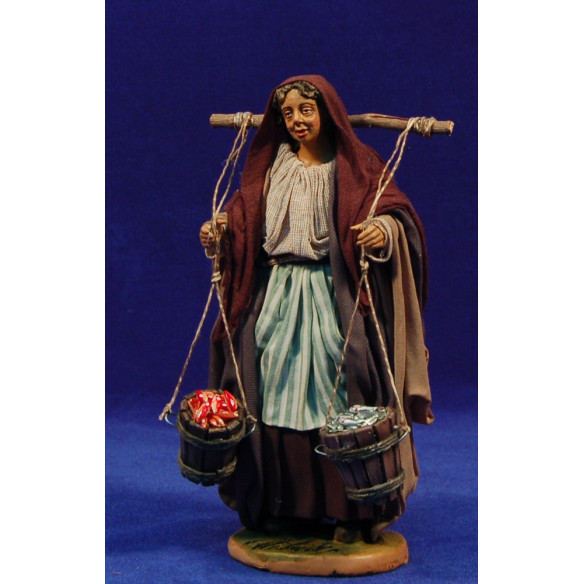 Vecchina con tinozze pesce 20 cm stoffe e terracotta