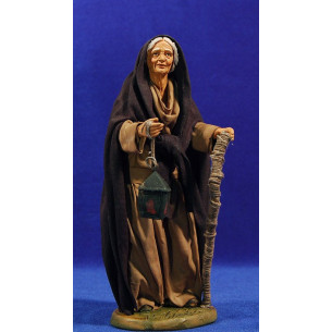 Vecchina con lanterna 20 cm stoffe e terracotta