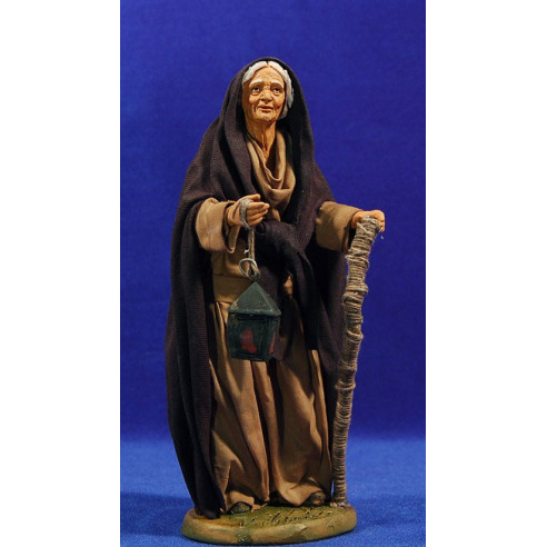 Vecchina con lanterna 20 cm stoffe e terracotta