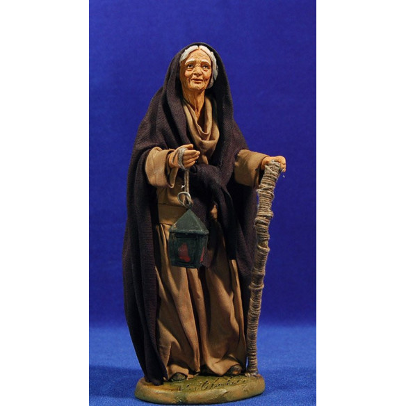Vecchina con lanterna 20 cm stoffe e terracotta