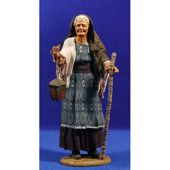 Old woman with lantern and stick  25 cm clay and clothes