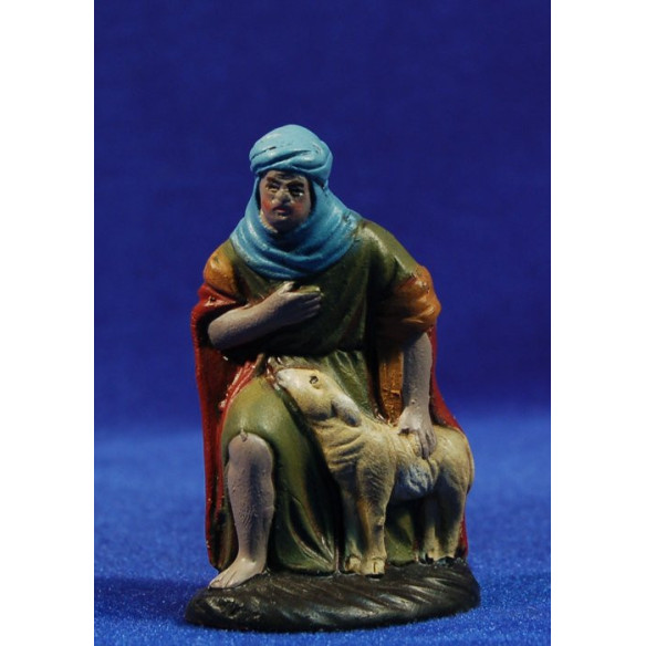Shepherd addoring with lamb 7 cm clay painted Figuralia