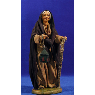 Pastora anciana con farolillo y bastón 20 cm ropa y barro