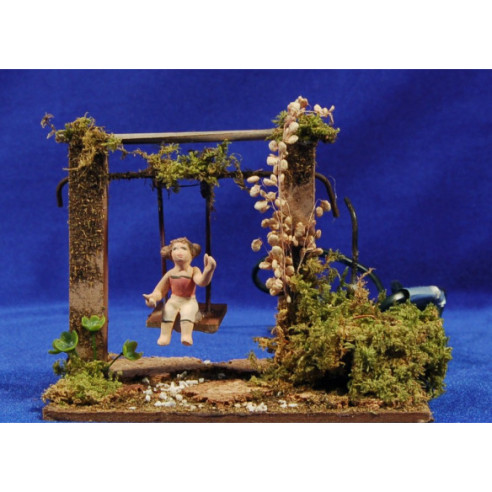 Children on swing 7 cm clay painted