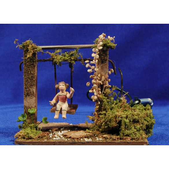 Children on swing 7 cm clay painted
