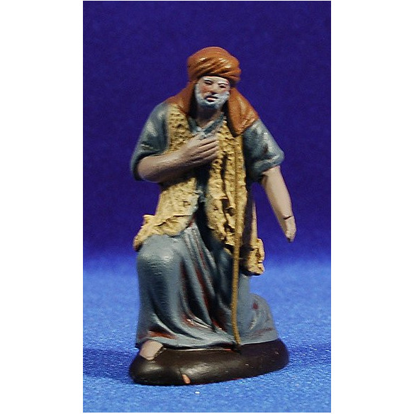 Pastore vecchie adorando 7 cm terracotta dipinte Figuralia