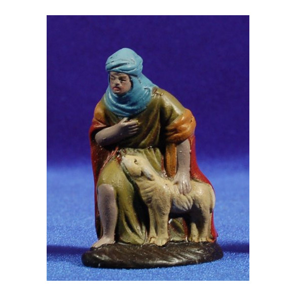 Shepherd addoring with lamb 9 cm clay painted Figuralia