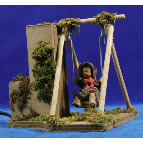 Niño con columpio movimiento 12 cm barro pintado