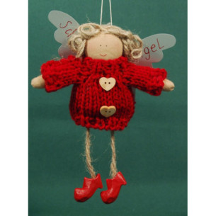Light red dressed angel with buttons 18 cm wool Baden
