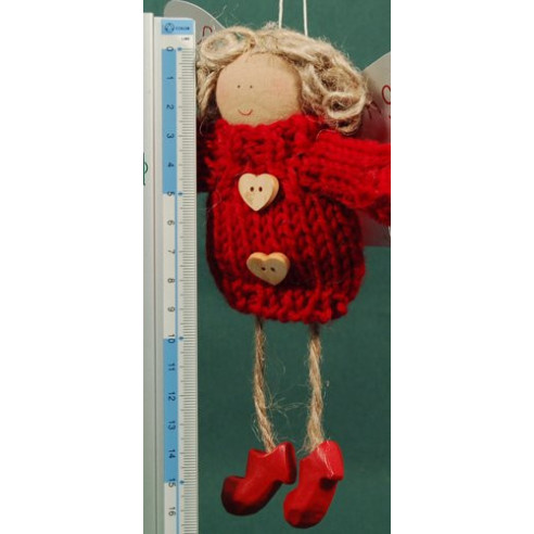 Ángel rojo claro con botones corazón 18 cm lana Baden
