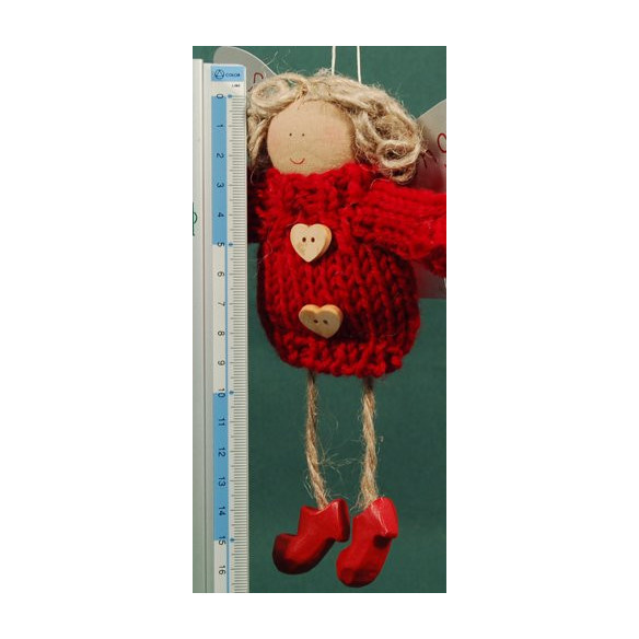 Ángel rojo claro con botones corazón 18 cm lana Baden