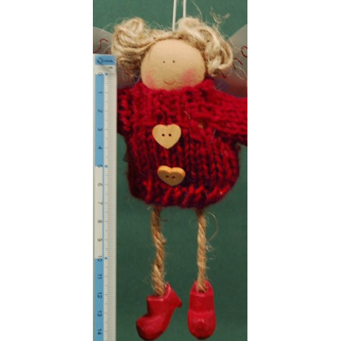 Angelo rosso apesso con botone cuore cuore 18 cm lana Baden