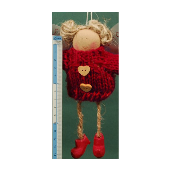 Angelo rosso apesso con botone cuore cuore 18 cm lana Baden