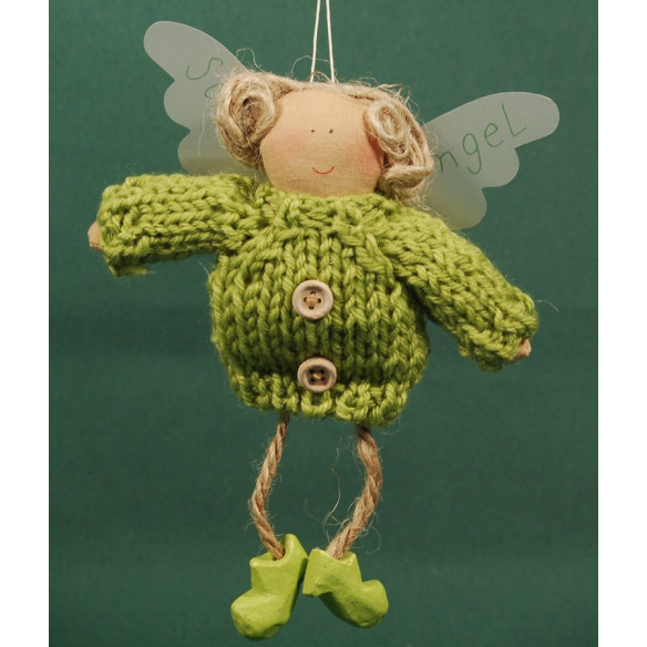 Light green dressed angel with buttons 18 cm wool Baden