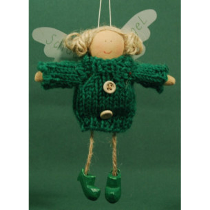 Dark green dressed angel with buttons 18 cm wool Baden