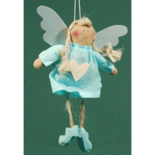 Blue dressed angel with wood heart 18 cm clothes Baden
