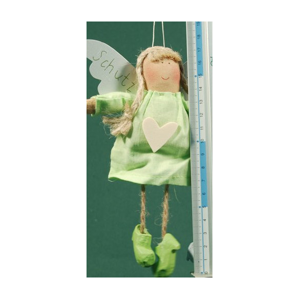 Angelo vestito verde cuore legno 18 cm stoffe Baden