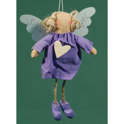 Violet dressed angel with wood heart 18 cm clothes Baden