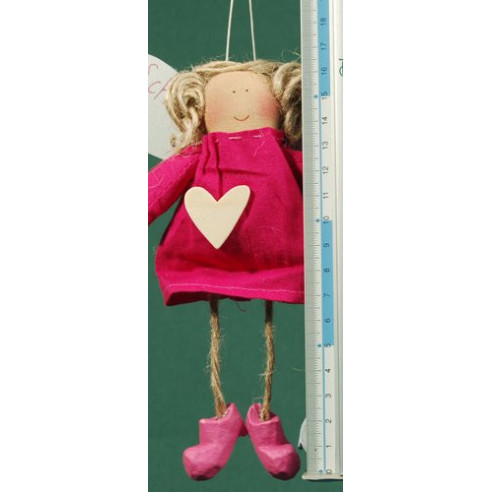 Angelo vestito rosa cuore legno 18 cm stoffe Baden