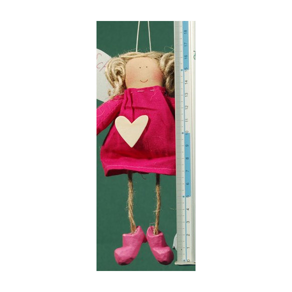 Angelo vestito rosa cuore legno 18 cm stoffe Baden