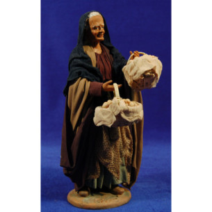 Donna con cestini uova in mano 25 cm stoffe e terracotta