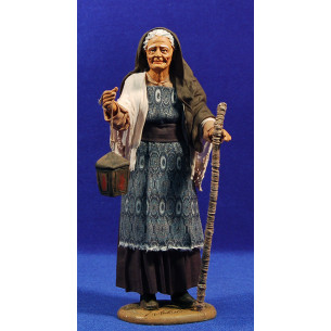 Old woman with lantern and stick  25 cm clay and clothes