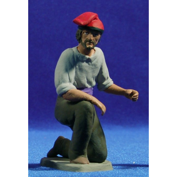 Pastor catalán adorando con barba y barretina 12 cm barro pintado Delgado