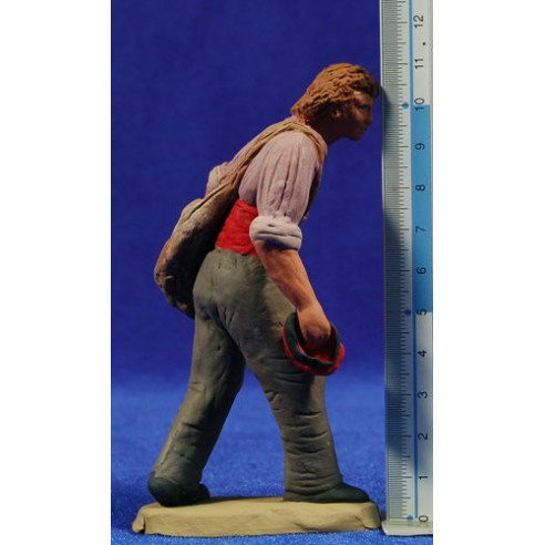 Pastor catalán con cordero 12 cm barro pintado Delgado