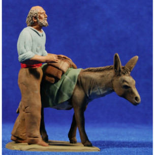Old shepherd catalan with donkey 12 cm clay painted Delgado