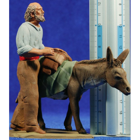 Pastor viejo catalán con asno 12 cm barro pintado Delgado